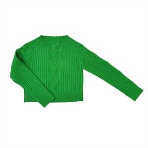 NEW LITTLE OLIN girl's braided knit sweater in green